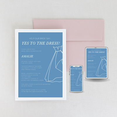 Personalizable Yes To The Bridal Dress Celebration Invitation, Invite to Bridal Dress Shopping & Party, Digital, Online Editing, Customize by expert bridal accessories designer The Garter Girl