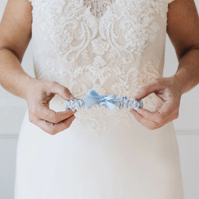 Simple something blue and lace wedding garter