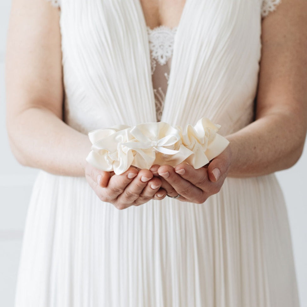 best ivory and satin wedding garter set with lace handmade wedding heirloom & bridal accessory keepsake by The Garter Girl