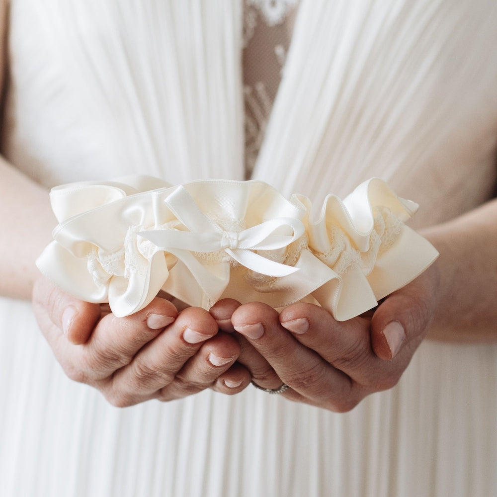 best ivory and satin wedding garter set with lace handmade wedding heirloom & bridal accessory keepsake by The Garter Girl