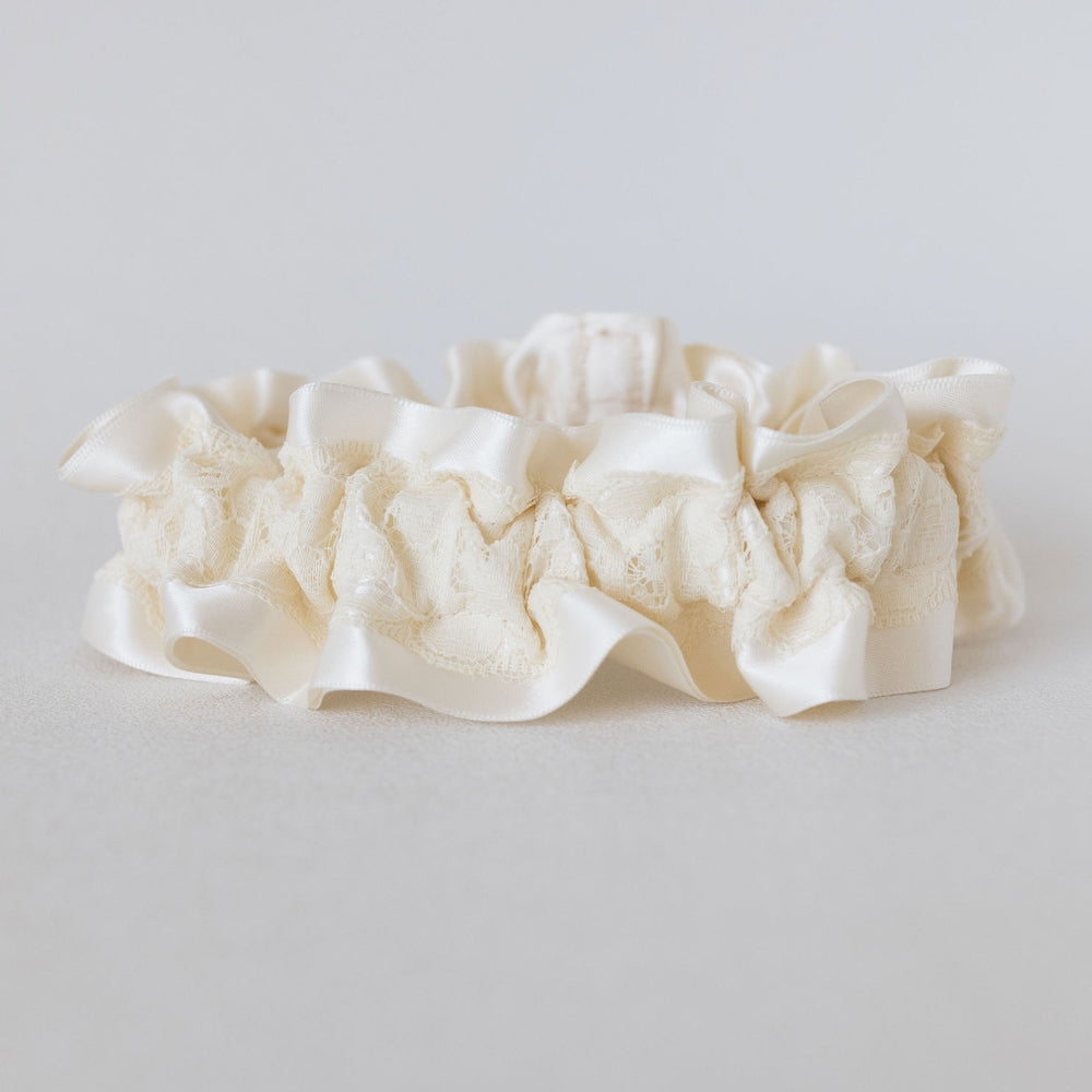 simple lace & satin wedding garter heirloom bridal accessory handmade by expert The Garter Girl