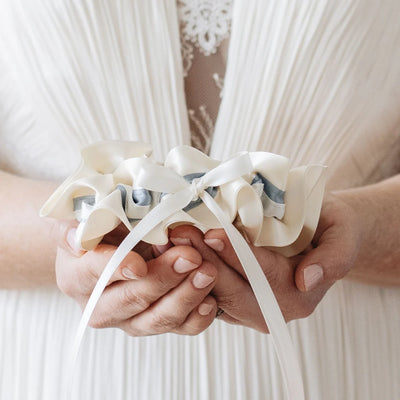 Something blue wedding garter handmade with satin by The Garter Girl