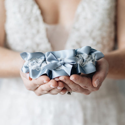 luxury something blue wedding garter for the bride by The Garter Girl
