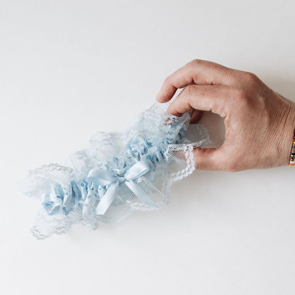 Something Blue Lace and Satin Wedding Garter handmade by The Garter Girl