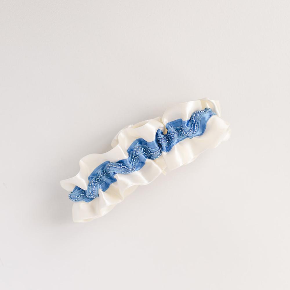 luxury beaded blue wedding garter handmade by The Garter Girl