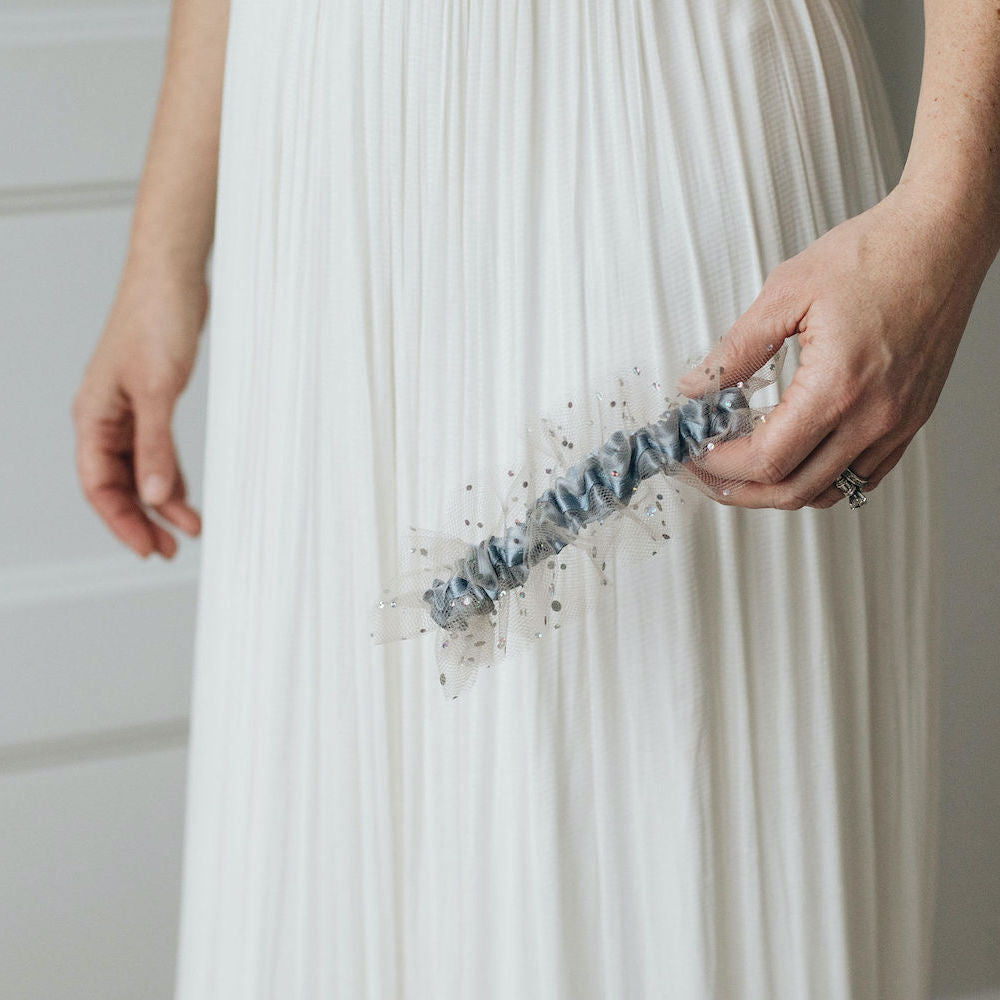 sparkle tulle wedding garter set, elegant bridal accessory, handmade by expert garter designer, The Garter Girl