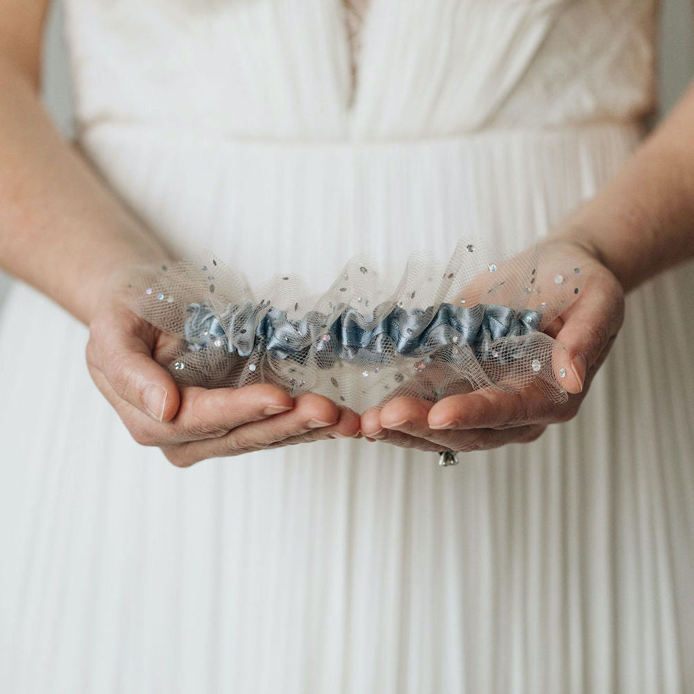 sparkle tulle wedding garter set, elegant bridal accessory, handmade by expert garter designer, The Garter Girl