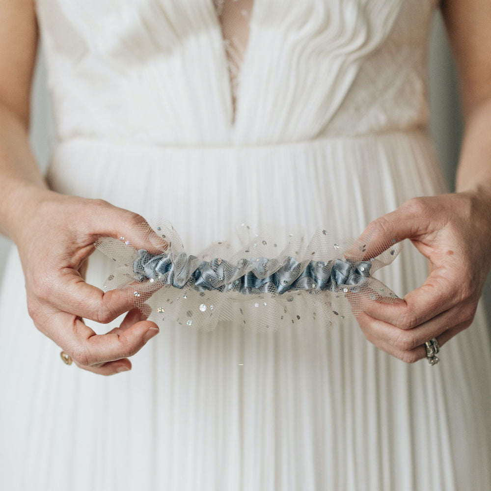 Tulle & Sparkle Wedding Garter Set | Luxurious Bridal Garter Set Do Not Add Tossing Garter / Add Personalized Embroidery (+$76) / Small (14 - 18 Tulle & Sparkle Wedding Garter Set | Luxurious Bridal Garter Set Do Not Add Tossing Garter / Add Personalized Embroidery (+$76) / Small (14 - 18
