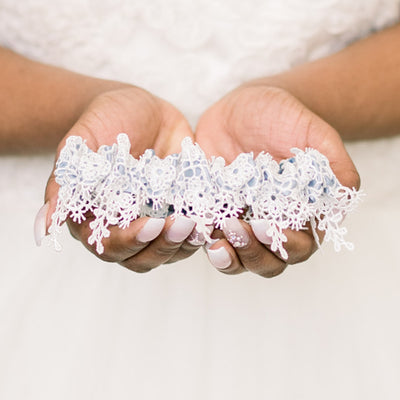 Dusty blue wedding garter w shimmer lace handmade by The Garter Girl