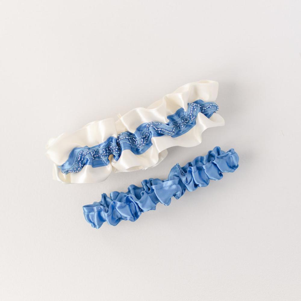 luxury beaded blue wedding garter handmade by The Garter Girl