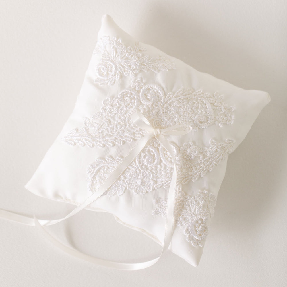 custom wedding ring bearer pillow from mother's wedding dress lace by heirloom designer The Garter Girl