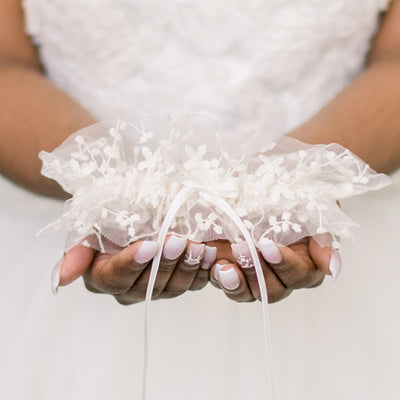 Wedding garter w floral tulle and satin handmade by The Garter Girl