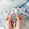 wedding garter made from bride's grandmother's handkerchiefs