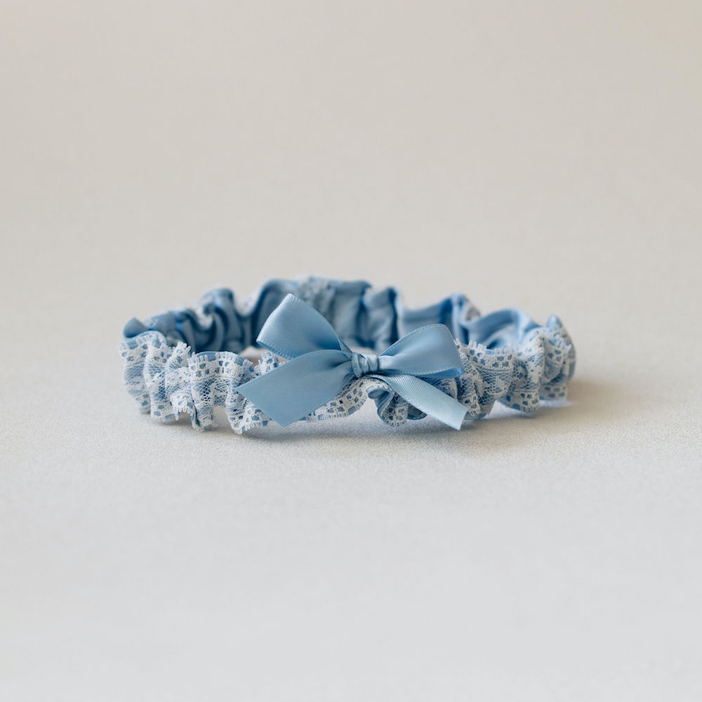 light blue and ivory lace wedding garter heirloom handmade by The Garter Girl