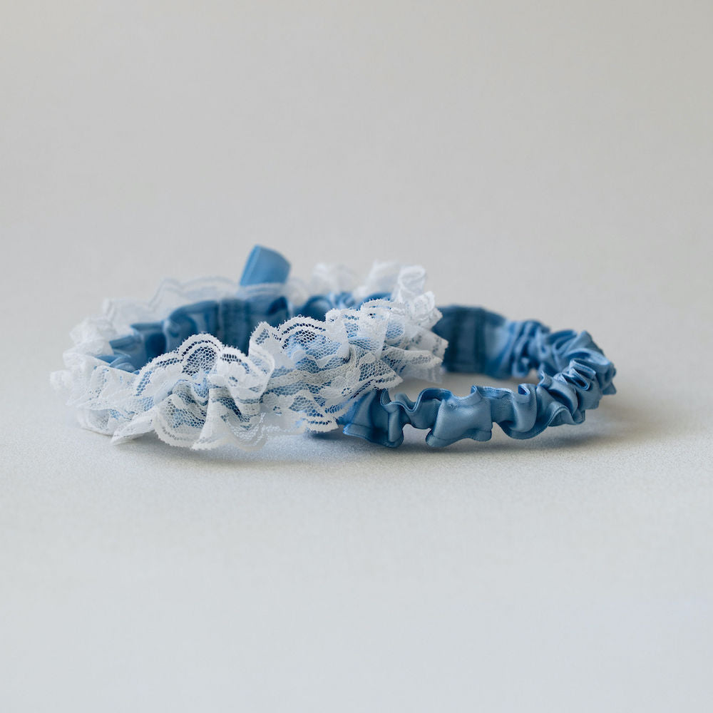 light blue and ivory lace wedding garter heirloom handmade by The Garter Girl