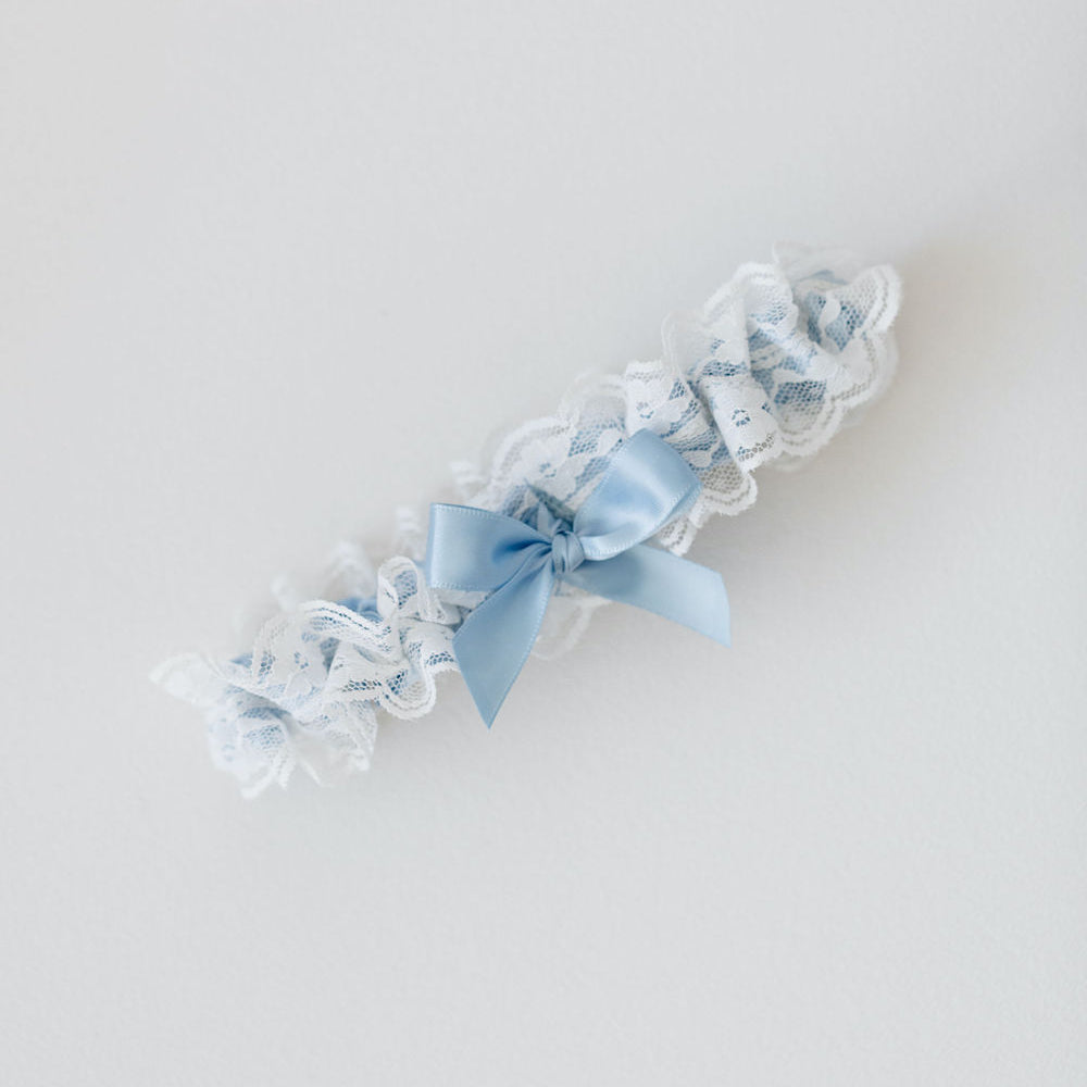 light blue and ivory lace wedding garter heirloom handmade by The Garter Girl