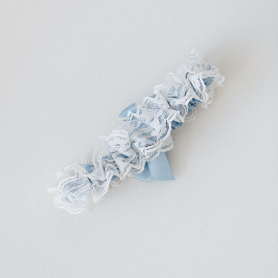light blue and ivory lace wedding garter heirloom handmade by The Garter Girl