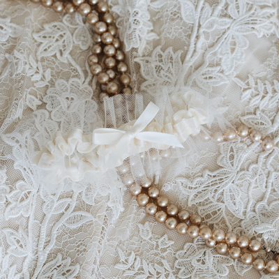 ivory tulle and satin wedding garter heirloom handmade by The Garter Girl