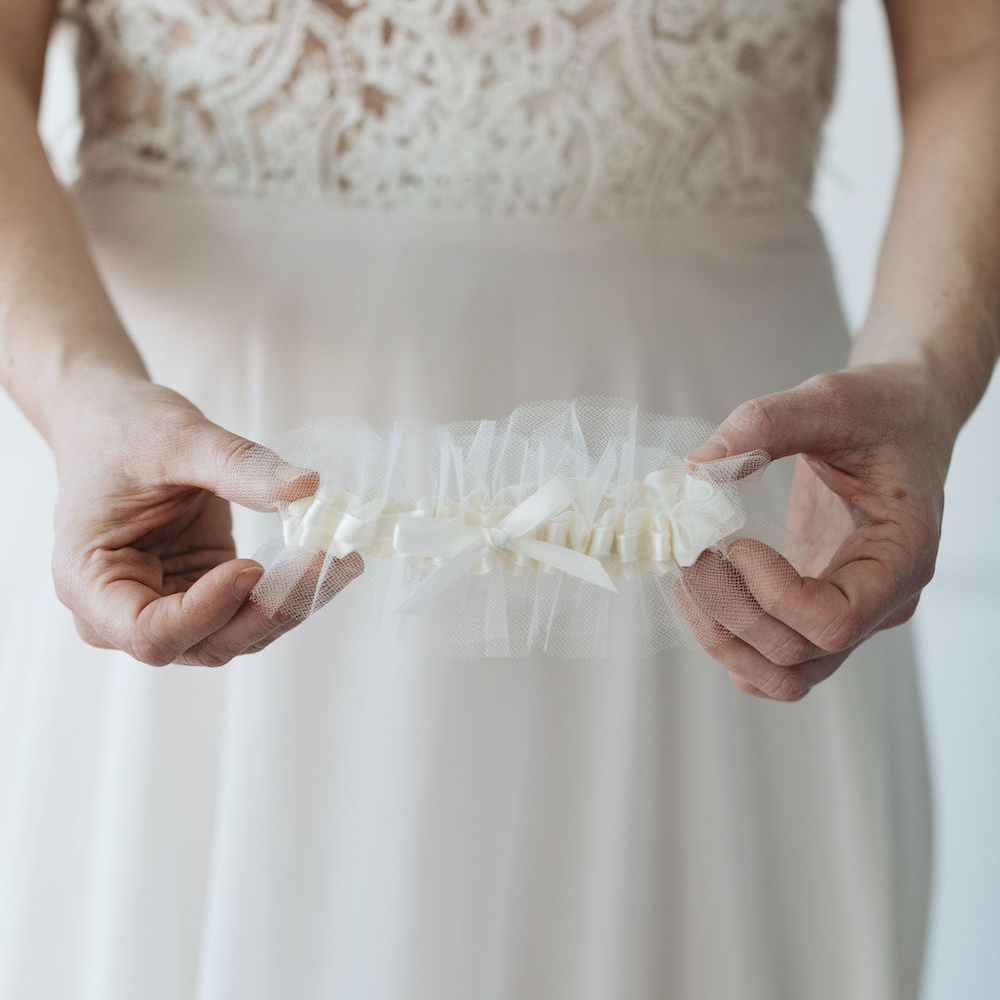 Ivory Tulle Wedding Garter Set