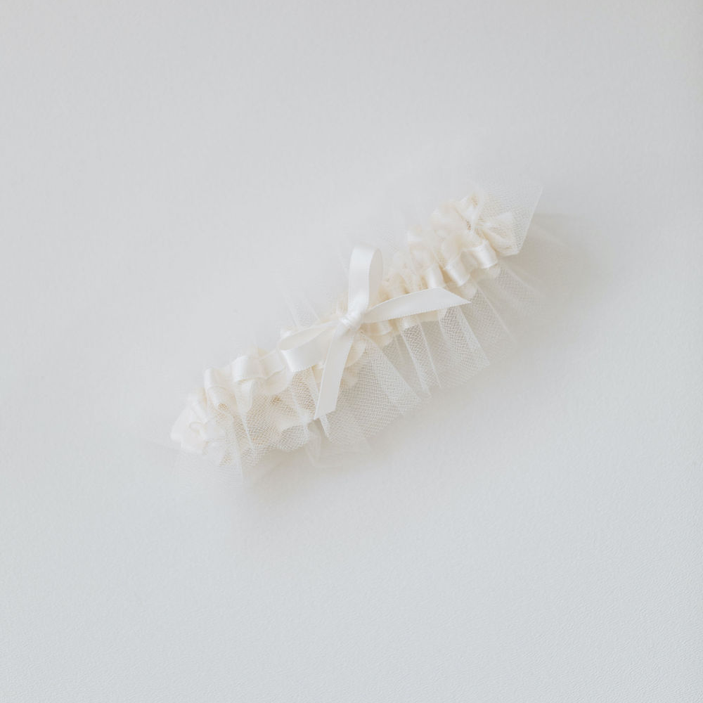 ivory tulle and satin wedding garter heirloom handmade by The Garter Girl
