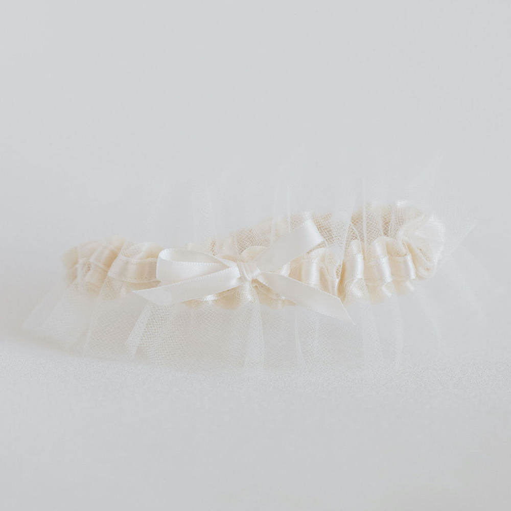 ivory tulle and satin wedding garter heirloom handmade by The Garter Girl