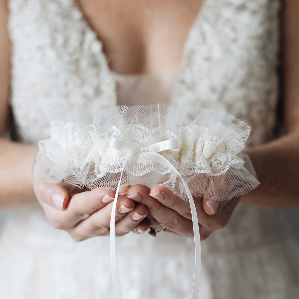 tulle and lace wedding garter handmade by bridal garter designer, The Garter Girl