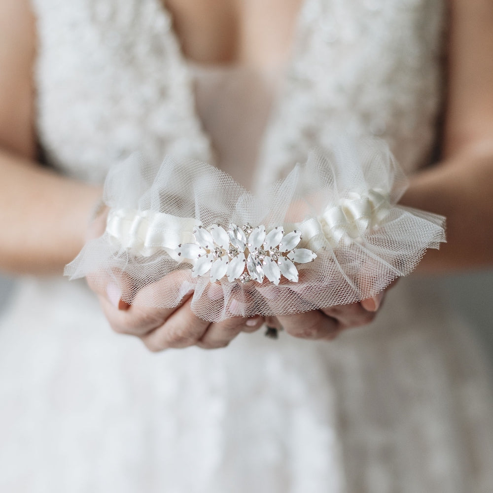 tulle and sparkle wedding garter heirloom handmade by The Garter Girl