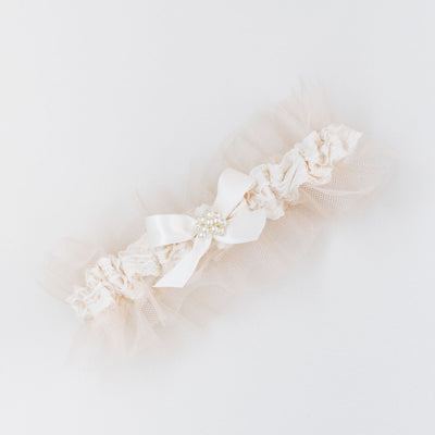 Eliza Ivory Pearl Bridal Wedding Garter - Little White Couture