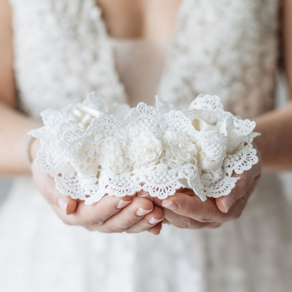 High End Lace Wedding Garter with Pearls | Best Gift For Bride Large (24 - 28 inches) / Add Tossing Garter ($38) / Do Not Add Embroidery High End Lace Wedding Garter with Pearls | Best Gift For Bride Large (24 - 28 inches) / Add Tossing Garter ($38) / Do Not Add Embroidery