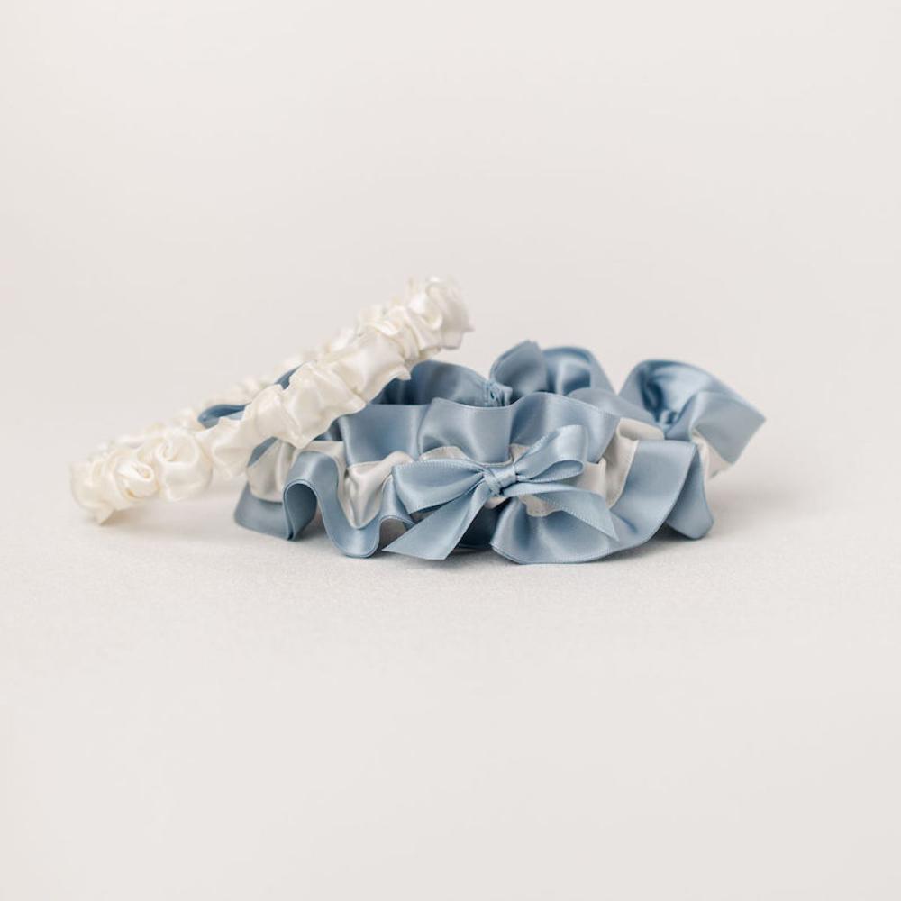 Most Classic Wedding Garter Set | Something Blue Gift For Bride Add Matching Tossing Garter (+$32) / Add Personalized Embroidery (+$76) / Large (24 -