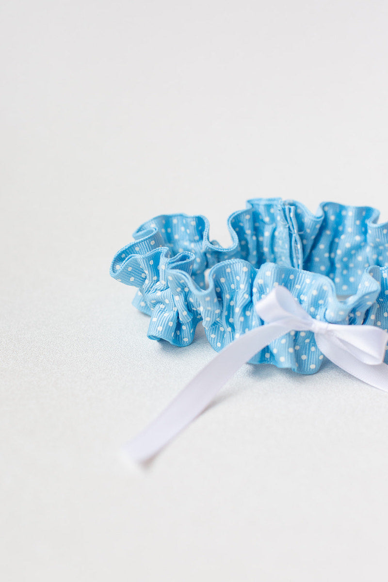 Blue & White Swiss Dot Wedding Garter