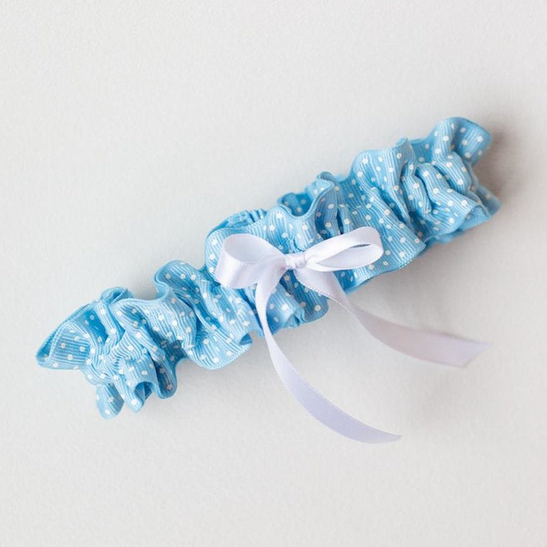 Blue & White Swiss Dot Wedding Garter
