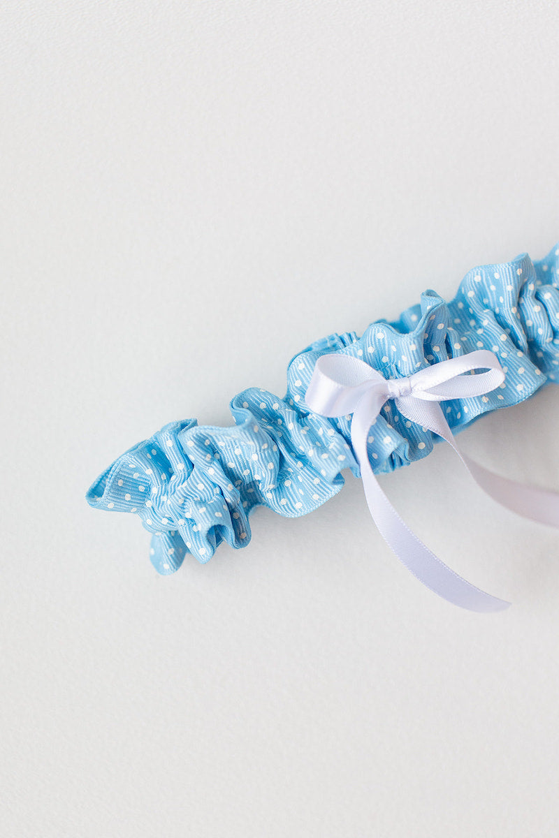 Blue & White Swiss Dot Wedding Garter