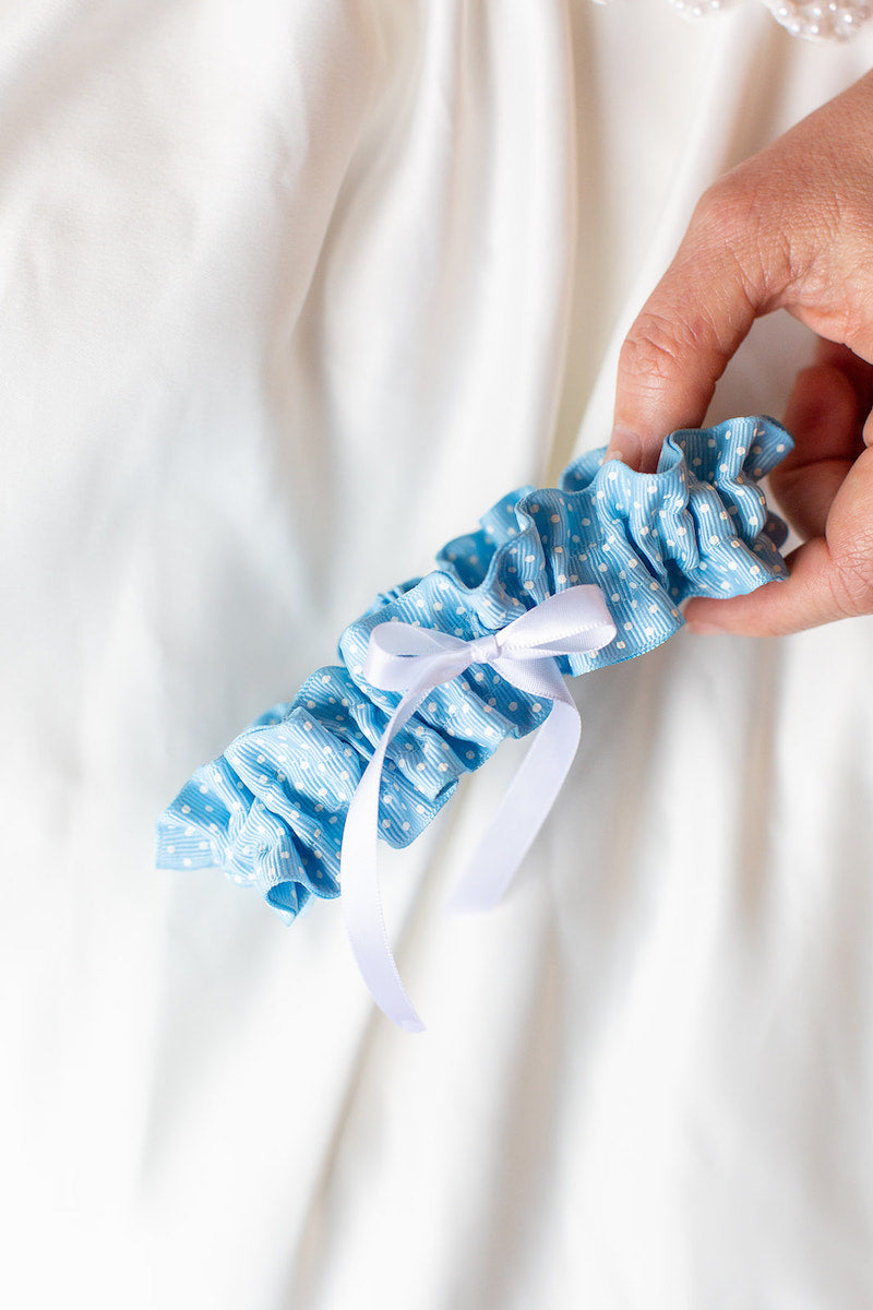 Blue & White Swiss Dot Wedding Garter
