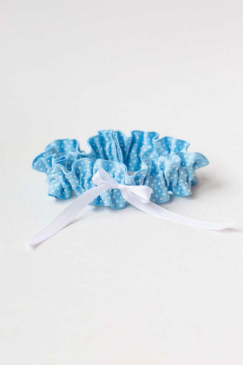 Blue & White Swiss Dot Wedding Garter