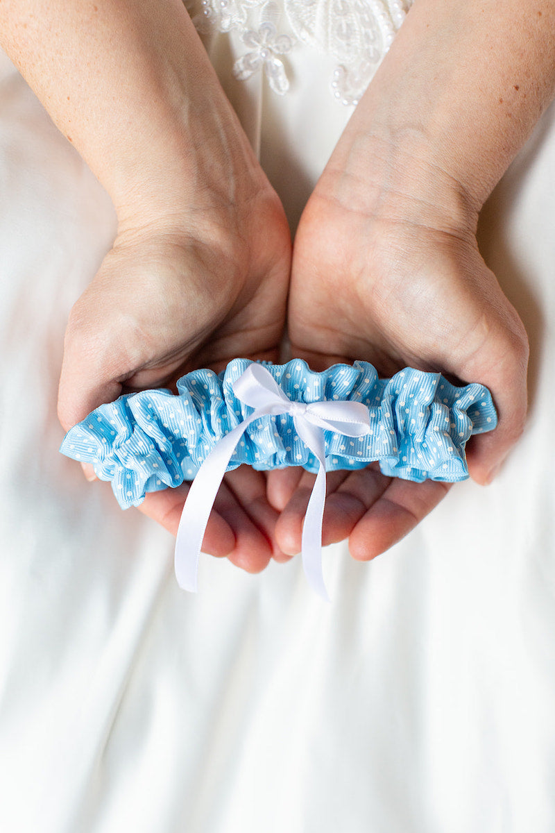 Blue & White Swiss Dot Wedding Garter