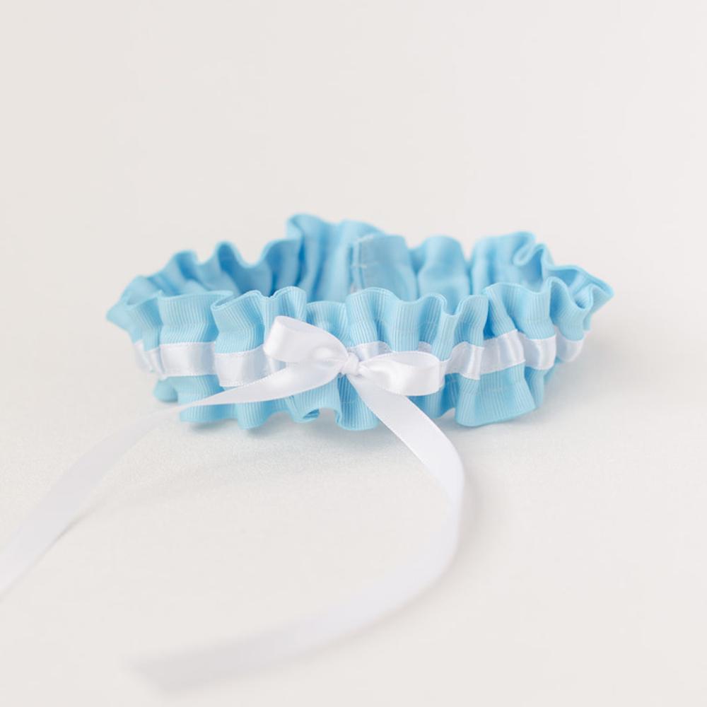 modern wedding garter heirloom with light blue and white handmade by The Garter Girl