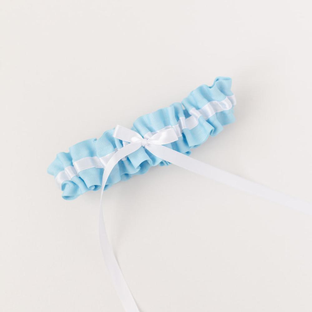 modern wedding garter heirloom with light blue and white handmade by The Garter Girl