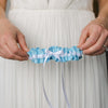 modern wedding garter heirloom with light blue and white handmade by The Garter Girl