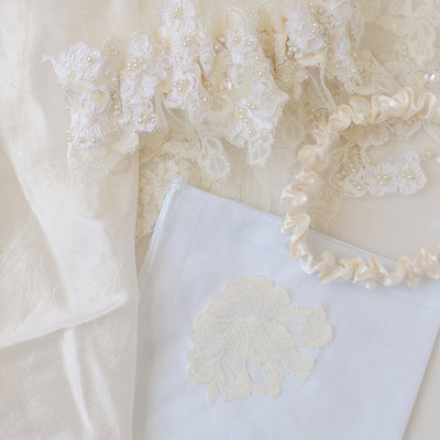 family heirloom wedding handkerchief made with bride's grandmother's veil by The Garter Girl
