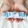 white and blue polka dot wedding garter accessory for the bride handmade heirloom by The Garter Girl