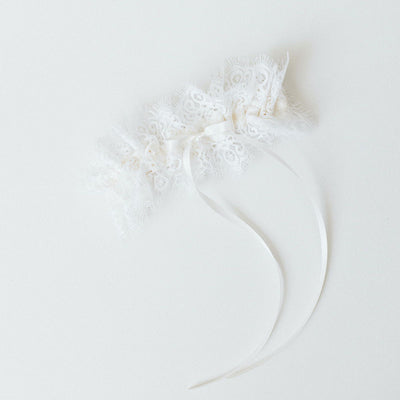designer wedding garter, bridal accessory with ivory eyelash scallop lace, keepsake heirloom handmade by The Garter Girl