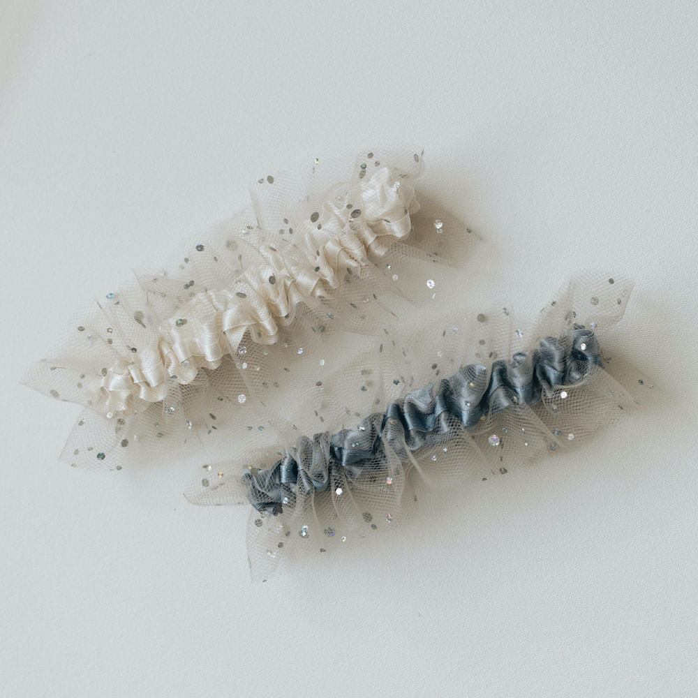 sparkle tulle wedding garter set, elegant bridal accessory, handmade by expert garter designer, The Garter Girl