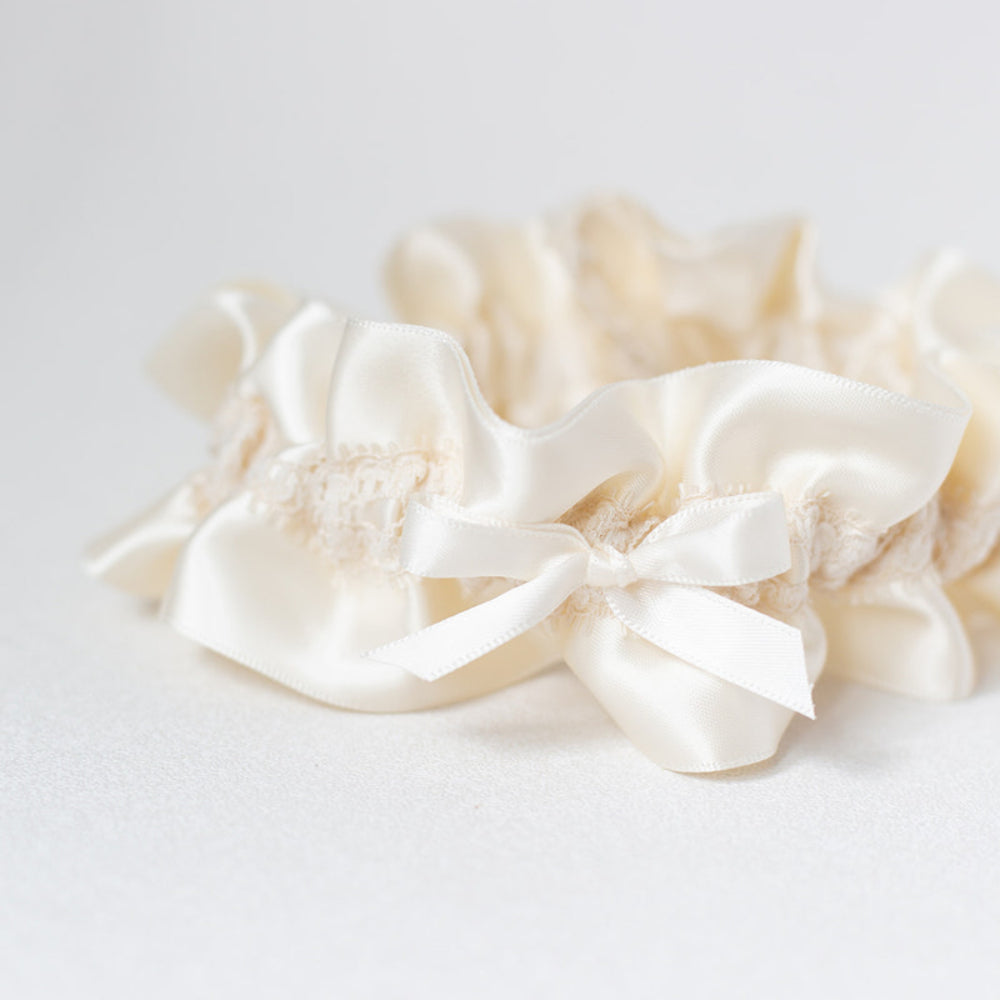 best ivory and satin wedding garter set with lace handmade wedding heirloom & bridal accessory keepsake by The Garter Girl