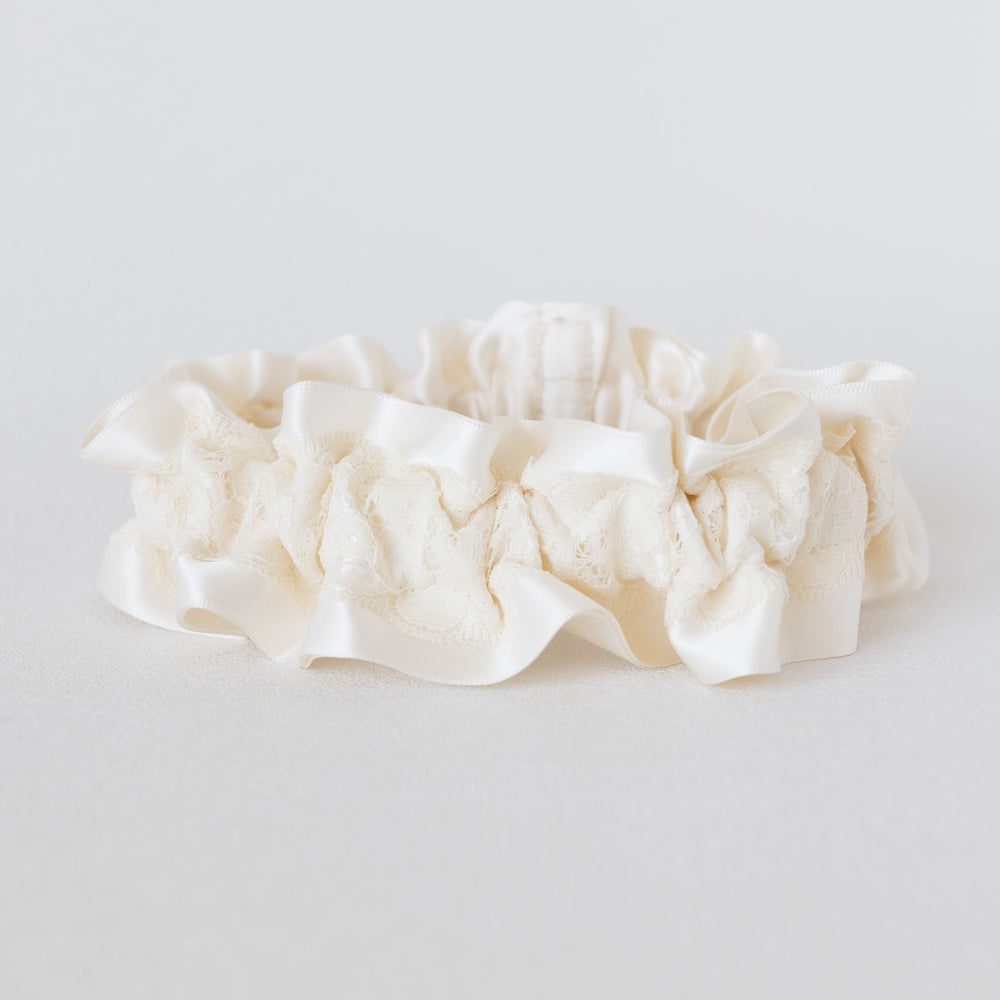 simple lace & satin wedding garter heirloom bridal accessory handmade by expert The Garter Girl