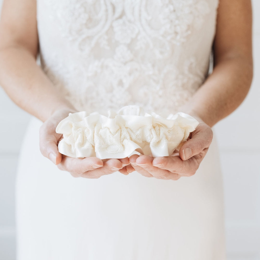simple lace & satin wedding garter heirloom bridal accessory handmade by expert The Garter Girl