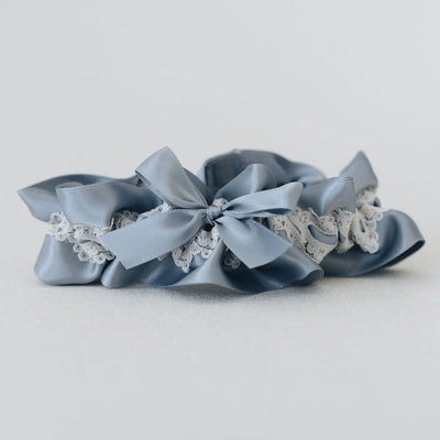 something blue wedding accessory for bride, blue & lace wedding garter set handmade heirloom by the garter girl