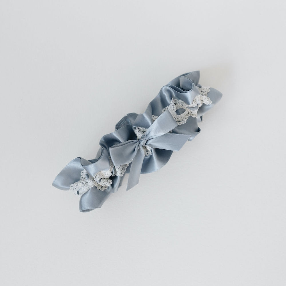 something blue wedding accessory for bride, blue & lace wedding garter set handmade heirloom by the garter girl