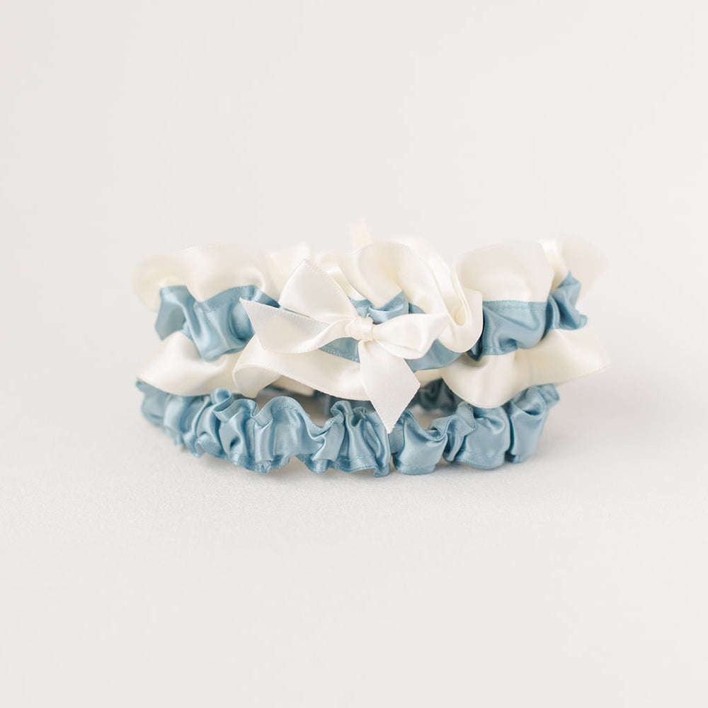 Something blue wedding garter set handmade with satin by The Garter Girl