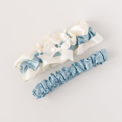 Something blue wedding garter set handmade with satin by The Garter Girl